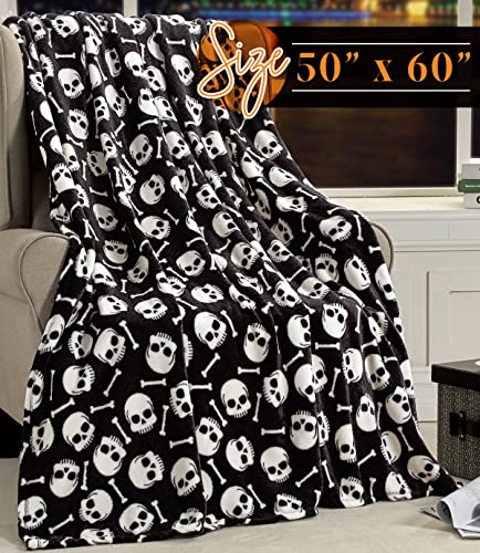 Plush Halloween Skull & Bones Throw Blanket