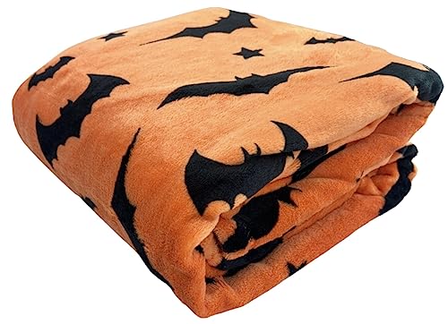 Halloween Velvet Fleece Blanket: Black Bats on Orange