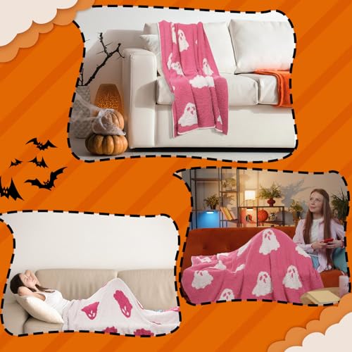 Cute Pink Ghost Halloween Throw Blanket 50 x 60