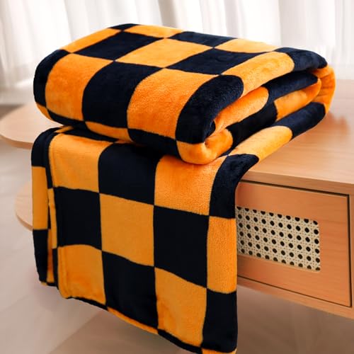 Black and Orange Checkerboard Halloween Throw Blanket