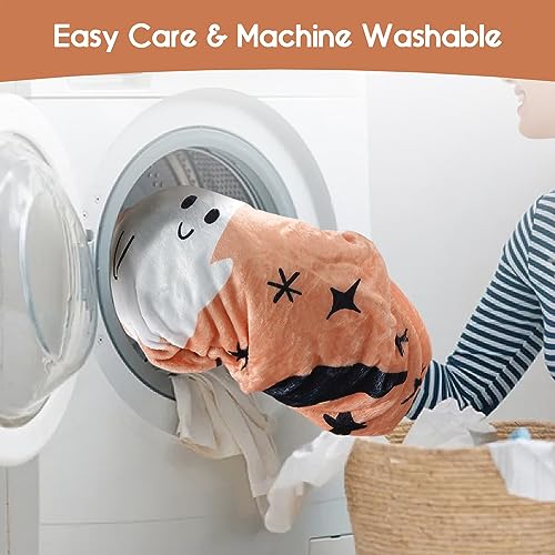 Kawaii Ghost Skeleton Halloween Throw Blanket 60"x50