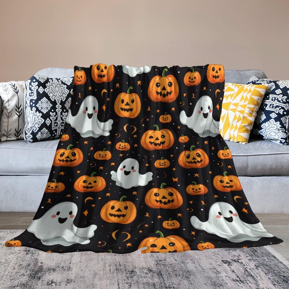 Halloween Flannel Fleece Blanket with Spooky Designs