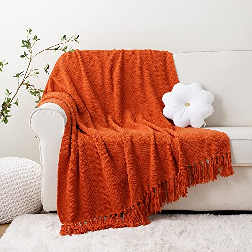 Burnt Orange Halloween Knit Throw Blanket 50"x60