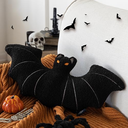 Bat Shaped Halloween Throw Pillow - Black 12x25.5