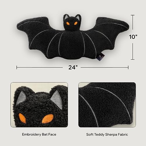 Bat Shaped Halloween Throw Pillow - Black 12x25.5