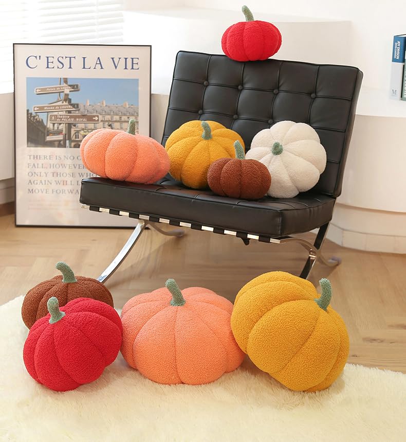 Pumpkin-Shaped Plush Throw Pillow for Halloween Decor