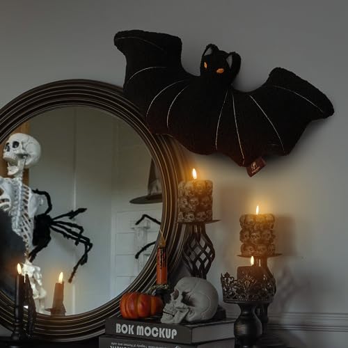 Bat Shaped Halloween Throw Pillow - Black 12x25.5