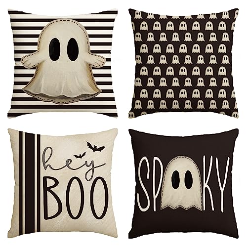 Hey Boo Cute Ghost Halloween Throw Pillow Covers