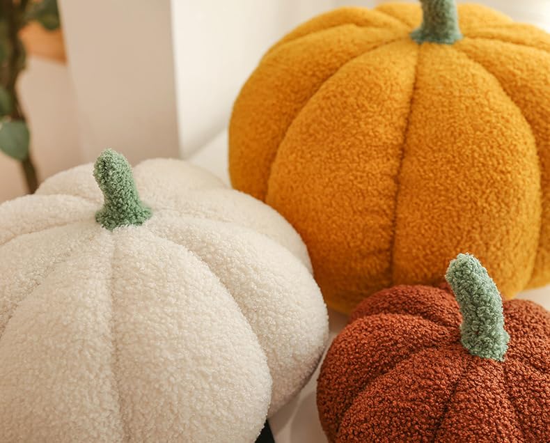 Pumpkin-Shaped Plush Throw Pillow for Halloween Decor