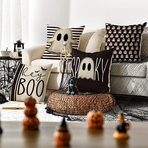Hey Boo Cute Ghost Halloween Throw Pillow Covers
