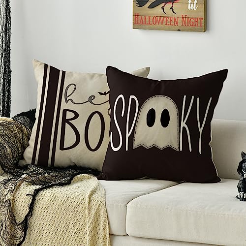 Hey Boo Cute Ghost Halloween Throw Pillow Covers