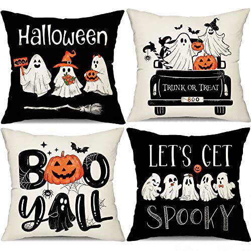 Set of 4 Halloween Ghost Pumpkin Pillow Covers