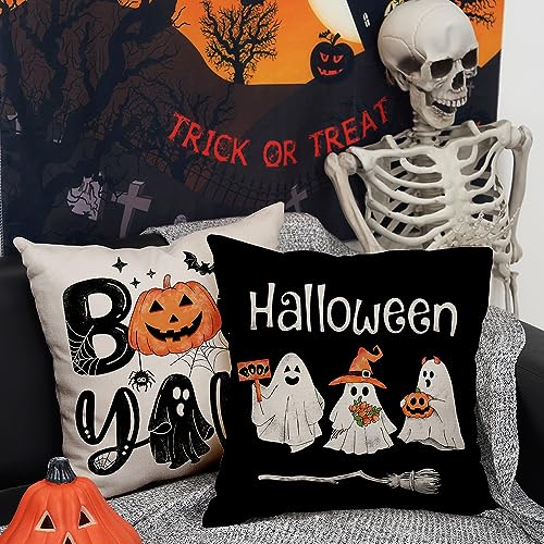 Set of 4 Halloween Ghost Pumpkin Pillow Covers