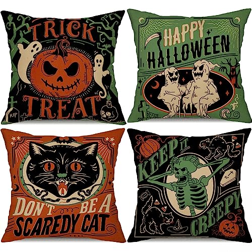 Vintage Halloween Pillow Covers Set of 4