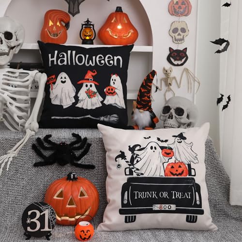 Set of 4 Halloween Ghost Pumpkin Pillow Covers