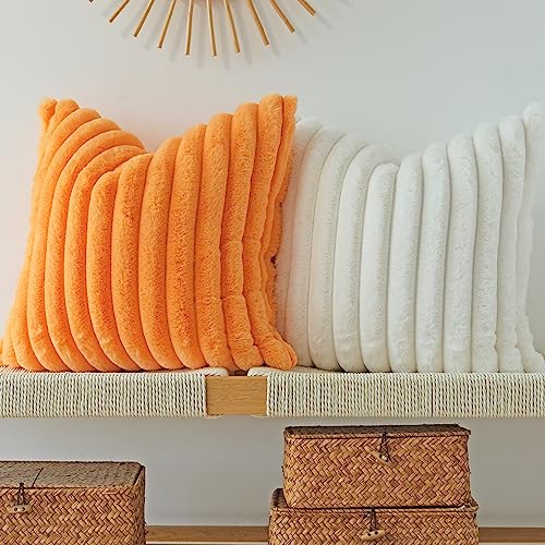 Halloween Orange Faux Fur Pillow Covers - Set of 2