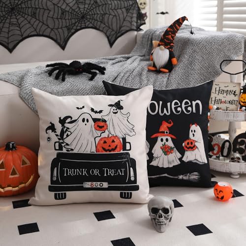 Set of 4 Halloween Ghost Pumpkin Pillow Covers