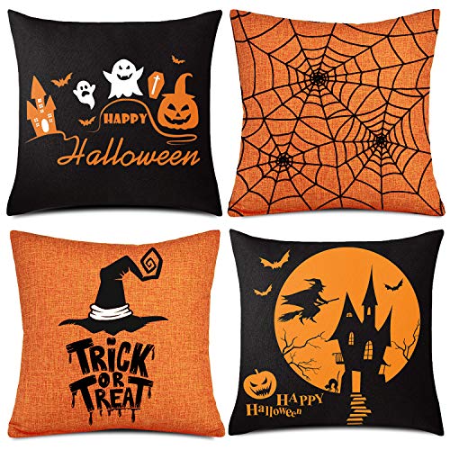4 Halloween Pillow Covers - Orange & Black