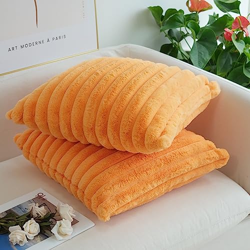 Halloween Orange Faux Fur Pillow Covers - Set of 2