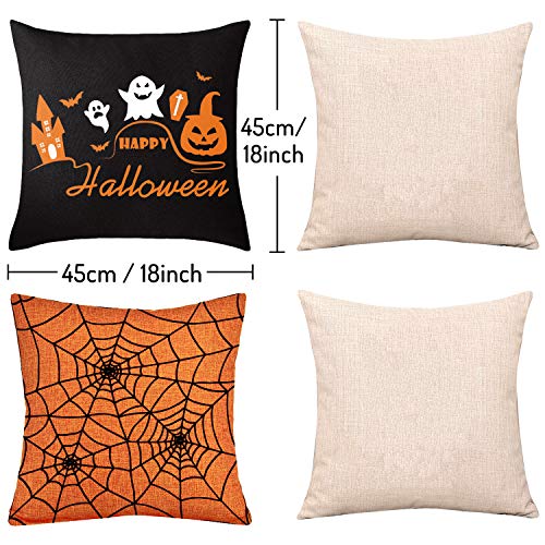4 Halloween Pillow Covers - Orange & Black