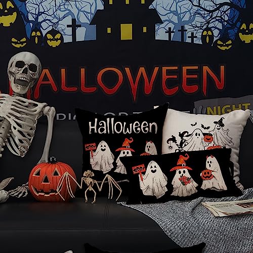 Set of 4 Halloween Ghost Pumpkin Pillow Covers