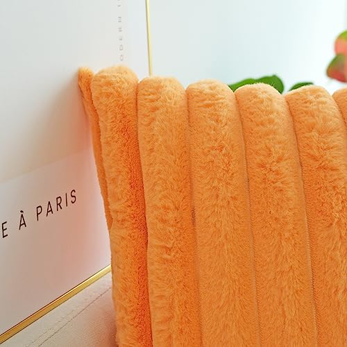 Halloween Orange Faux Fur Pillow Covers - Set of 2