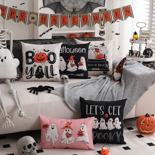 Set of 4 Halloween Ghost Pumpkin Pillow Covers