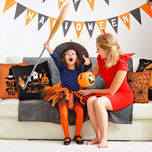 4 Halloween Pillow Covers - Orange & Black