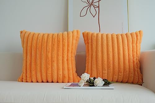 Halloween Orange Faux Fur Pillow Covers - Set of 2