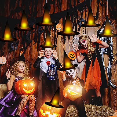 24 Black Witch Hats with Lights & 3D Bats