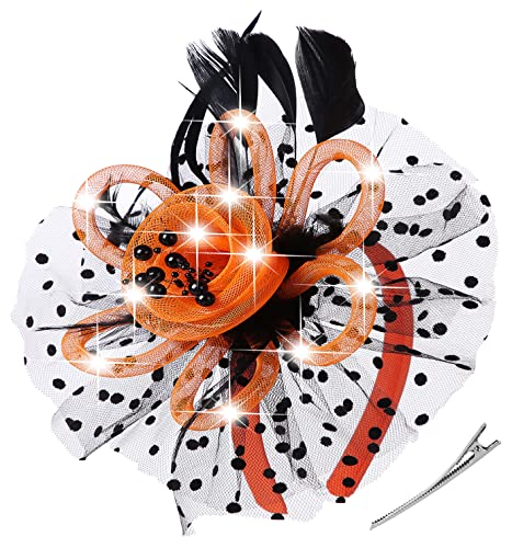 Orange and Black LED Halloween Fascinator Headband