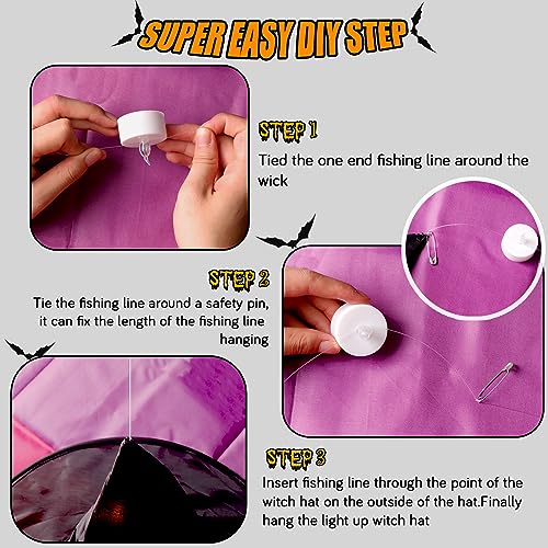 24 Black Witch Hats with Lights & 3D Bats