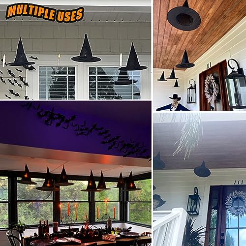 24 Black Witch Hats with Lights & 3D Bats