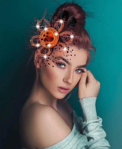 Orange and Black LED Halloween Fascinator Headband