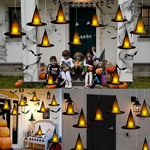 24 Black Witch Hats with Lights & 3D Bats