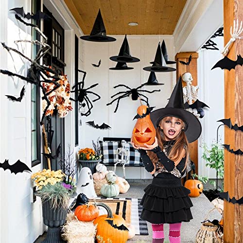 12-Pack Black Witch Hats with 3D Bat Decor