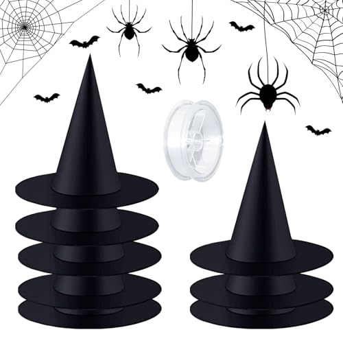 8-Pack Black Witch Hats for Halloween Decor