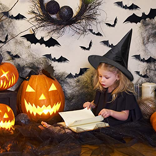 12-Pack Black Witch Hats with 3D Bat Decor