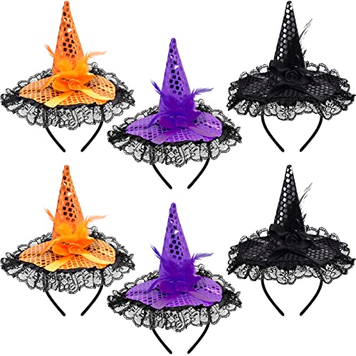 6 Pcs Cute Witch Hat Headbands for Halloween