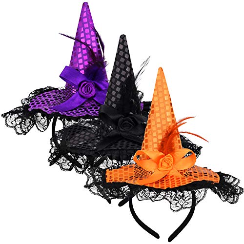 3-Pack Halloween Witch Hats & Feather Headbands