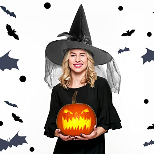 Magic Master Black Witch Hat with Roses & Feathers