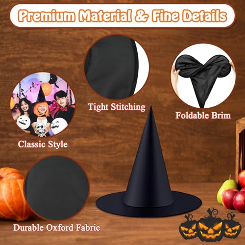 8-Pack Black Witch Hats for Halloween Decor