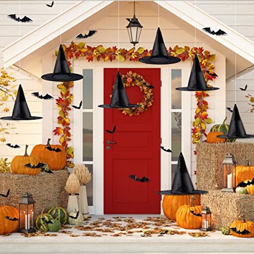 12-Pack Black Witch Hats with 3D Bat Decor