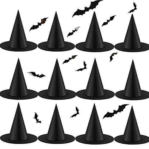12pcs Halloween Witch Hats and 3D Bat Stickers