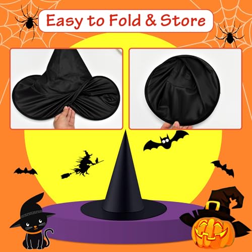8-Pack Black Witch Hats for Halloween Decor