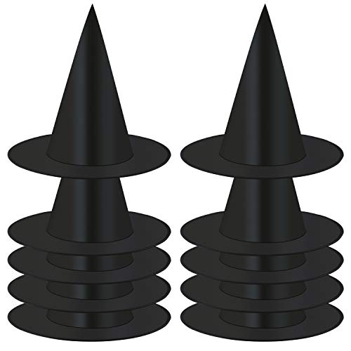 10-Pack Black Witch Hats for Halloween Costumes