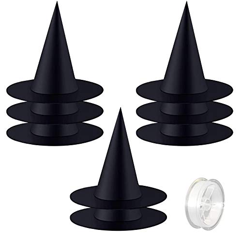8 Pack Black Witch Hats for Halloween Decorations