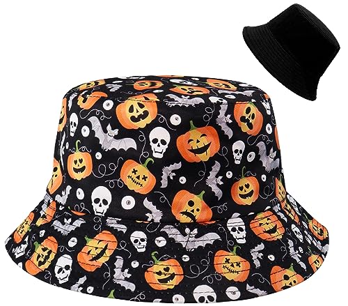 Reversible Halloween Pumpkin Skull Beach Bucket Hat