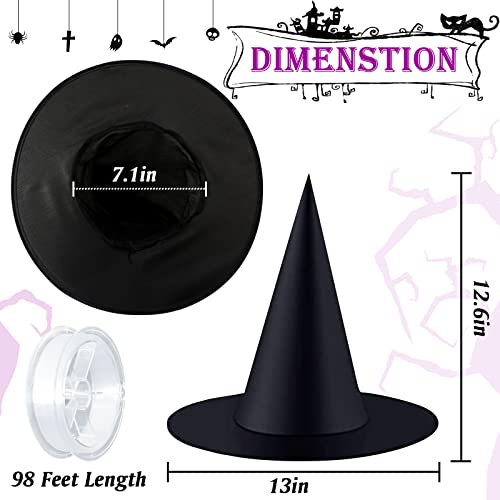 8 Pack Black Witch Hats for Halloween Decorations