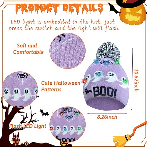 Glow-in-the-Dark LED Halloween Beanie Hats - 6 Pack